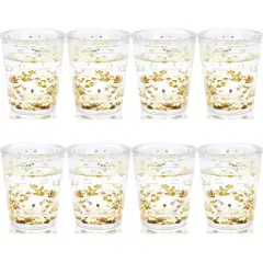 Set of 8 Pretty Gold Shot Glasses with Glitter for Girls Birthday, Holiday Party, Bachelorette (1.5 Oz)