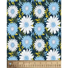 Daisy Delights Navy Blue Cotton Fabric | By the Yard | Sewing and Crafting | 44 inches wide