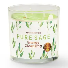 Magnificent 101 Pure Sage Energy Cleansing Aromatherapy Glass Candle for Meditation, Manifestation, and Intention-Setting - 14.5 oz Natural Soy Wax and Essential Oil | 56-Hour Burn Time Green