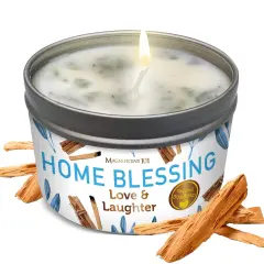 Magnificent 101 Long-Lasting Home Blessing - Love & Laughter Aromatherapy Smudge Candle | 6 Oz - 35 Hour Burn | All Natural Soy Wax, Sage, Bergamot & Sandalwood | Meditation & Manifestation White