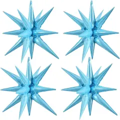4 Pcs 22inch 4D Light Blue Explosion Star Mylar Balloons 14Point Star Balloons for Party Backdrop Christmas,New Year Birthday, Wedding Baby Shower Anniversary Photo Booth Supplies
