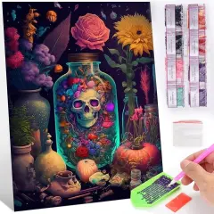 5D DIY Skull Diamond Art Kits for Adults- Handmade Gift Horror Skeleton Potion Diamond Art Painting Kits-Paint by Numbers Kit Fantasy Diamond Gem Arts and Crafts for Wall Decor