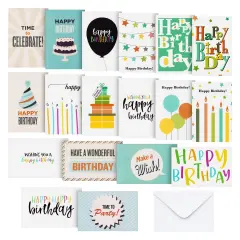 144 Pack Happy Birthday Cards Bulk with Envelopes for Kids, Work, Office, Friends, Family, Business - Blank Inside with 18 Designs, 4x6 In Multicolor