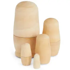 5 Piece Set of Unpainted Blank Russian Nesting Dolls for DIY Crafts, Art Projects Brown