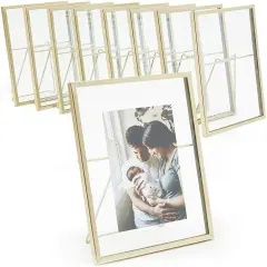 8 Pack Gold 5x7 Floating Glass Picture Frames for Tabletop, Pressed Flowers, Home Decor