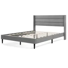 Costway Queen/Twin Bed Frame with Wingback Headboard Linen Upholstered Platform Bed Grey