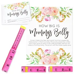 Baby Shower How Big is Mommys Belly Game with 24 Cards, 3 Pink Measuring Tapes, 1 Sign (28 Piece Set) White