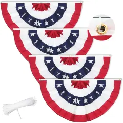 3x6 Ft American Bunting Flags with Grommets&Zip Ties, 4th Fourth of July Decorations Outdoor USA Patriotic Pleated Fan Banner, Red White and Blue Decor for Memorial Veterans Day(Set of 4)