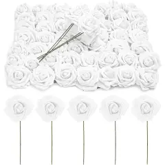 Bright Creations 3" Artificial Rose Flowers 60pcs Real Looking Fake Rose with Stem for DIY Wedding Bouquets and Bridal Shower, White