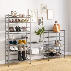 Seville Classics 3-Tier Resin Slatted Shoe Rack Ash gray