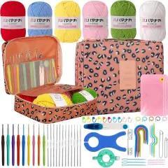 63Pcs Crochet Kit with 6 Colors Yarn - Leopard