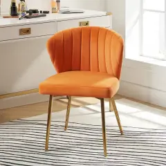 Velvet Upholstered Wingback Armless Side Chair with Gold Metal Legs for Living Room or Dining Orange