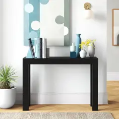 Modern Solid Wood Accent Table 32"H with Open Storage Shelf for Living Room and Hallway Black