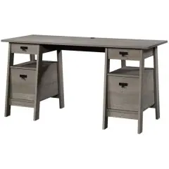 Executive Desk with Filing Cabinets and Cord Management and Smooth Metal Drawer Slides Light Oak