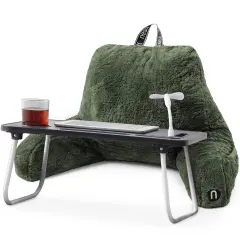Nestl Fur Reading Pillow with Laptop Lap Desk Olive Green