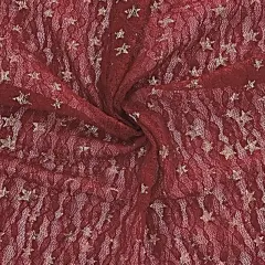 1 Yard Dark Wine Lace Fabric with Gold Foil Stars, 50/52" Wide, Stretch Apparel Material
