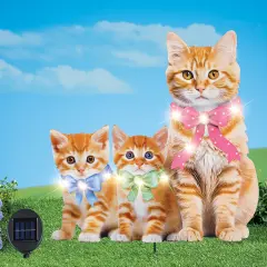 Collections Etc LED Lighted Solar Powered Realistic Cat Family Garden Stake