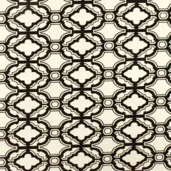 Ivory-Black Fancy Quatrefoil Printed Stretch Twill Woven Fabric By the Yard