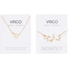Virgo Zodiac Necklace and Bracelet, Astrology Jewelry Sets for Women Gold