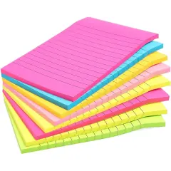 8-Pack Lined Sticky Notes in Bright Neon Colors, Self-stick Memo Notepad 4" x 6" for Office & School Multicolor