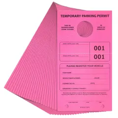 100 Pack Temporary Parking Permit Hang Tags for Car Rear View Mirror, Valet Pass, Numbered 1-100 (Pink, 7.75 x 4.25 In)