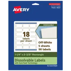 Avery Dissolvable Labels, 1-1/4" x 2-3/8" Rectangle