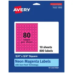 Avery Neon Magenta Paper Labels, 0.75" x 0.75" Square