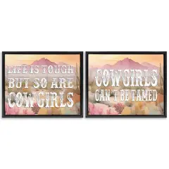 Stupell Industries Tough Cowgirls Phrases 2pc Floater Framed Canvas Wall Art Set Design by Lettered and Lined