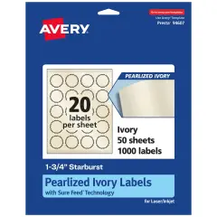 Avery Pearlized Ivory Starburst Labels with Sure Feed Technology, Print-to-the-Edge, 1.75"