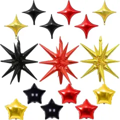 Red Black and Gold Star Balloons Foil 10in 4-Pointed(Black Red Gold)