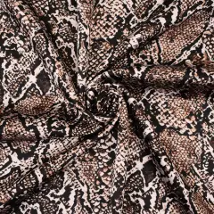 Brown-Beige-Multi Polyester Reptile Skin Printed Charmeuse Woven Fabric By the Yard
