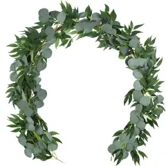 4 Pack 6.5 Ft Artificial Eucalyptus Garland Faux Greenery Garland with Willow Leaves Fake Greenery Vines for Party Decor Home Decor Wedding Decor Coffe Bar