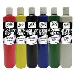 Sax Versatemp Premium Heavy-Bodied Tempera Paint, 1 Pint Bottles, Assorted Colors, Set of 6