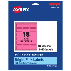 Avery Bright Pink Paper Labels, 1-1/4" x 2-3/8" Rectangle