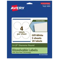 Avery Dissolvable Labels, 3.5" Diameter Round