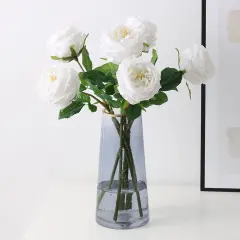 White Artificial Roses 4 Pcs Real Touch Latex Artificial Flowers Austin Rose Peony with Long Stem for Wedding Bouquet Home Decor Flower Arrangement