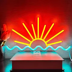 Summer Sunrise Sunset Neon Sign &ndash; Sun Wave LED Neon Light for Bedroom, Man Cave, Living Room, and Bar Decor, USB Powered with Dimmer for Beach & Coastal Ambiance