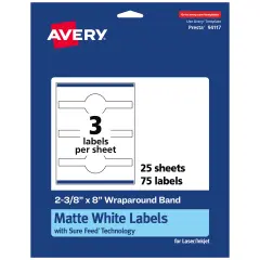 Avery Matte White Wraparound Labels with Sure Feed, 2-3/8" x 8"