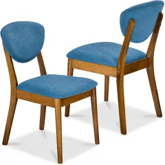 Best Choice Products 2-Piece Mid-Century Modern Wood & Upholstered Dining Chair Set Walnut/Ocean Blue