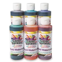 S&S Worldwide Color Splash! Liquid Watercolor Paint, 6 Vivid Concentrated Colors, 8-oz Flip-Top Bottles, For All Watercolor Painting, Use to Tint Slime, Clay, Glue, Shaving Cream, Non-Toxic. Pk of 6.