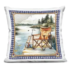 Stupell Industries Fishing Chair on Dock Decorative Printed Pillow design by Nicole DeCamp, 18 x 7 x 18