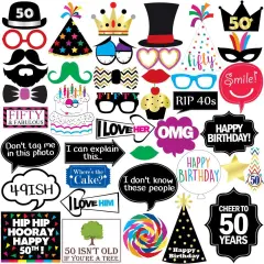 40 Pieces 50th Birthday Photo Booth Party Props