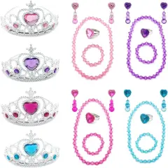 Girl Kids Dress Up Tiaras Necklace Bracelet Clip on Earrings Toy Playset