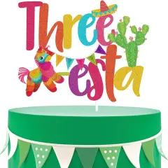 Happy 3rd Birthday Cake Topper - Mexican Fiesta Themed Cactus Pinata Cake Topper Supplies - Taco Bout a Party For 3rd Birthday Party Decorations
