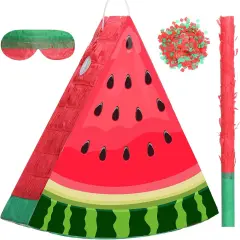 Watermelon Pi&ntilde;ata with Blindfold Bat and Confetti Fruit Pi&ntilde;ata Summer Decorations for Birthday Party Summer Theme Party Game Supplies, 12.6 x 13 x 3