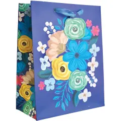 Pack/6: Floral Delight Blue Gift Bag - 8 x 4 x 10"