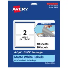 Avery TrueBlock Matte White Paper Labels,4-3/4" x 7-3/4" Rectangle