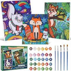 Paint by Numbers Framed, 3 Pack Painting Kit for Kids DIY Printed Canvas, Paint by Numbers for Kids Ages 8-12 9-12 4-8, Christmas Gift for Kids, Art Supplies & Arts and Crafts for Kids