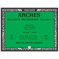 Arches Aquarelle Cold Pressed Watercolor Block 12"X16"- 140lb, 20 Sheets