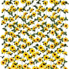 Summer 10 Pack Artificial Sunflower Garland &ndash; 7ft Silk Sunflowers with Green Leaves for Room, Kitchen, Garden, Wedding Arch, and Outdoor Party Decor